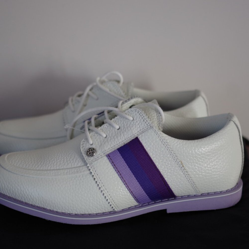 G/Fore Grosgrain Brogue Gallivanter Golf Ivory purple ladies shoes size 7,5 - Picture 9 of 11